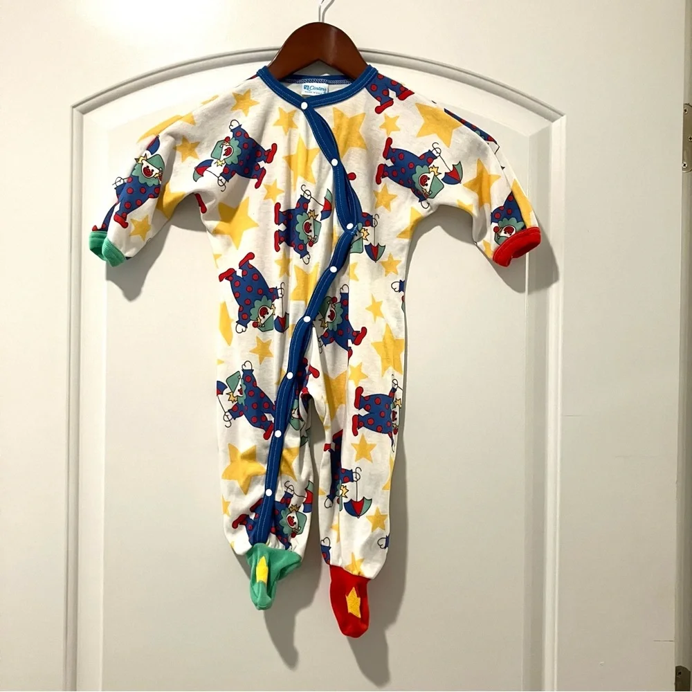 VTG Carter’s Baby Footed Snap‎ Closure Romper/ Sleeper Clown Print Sz 6-9M
